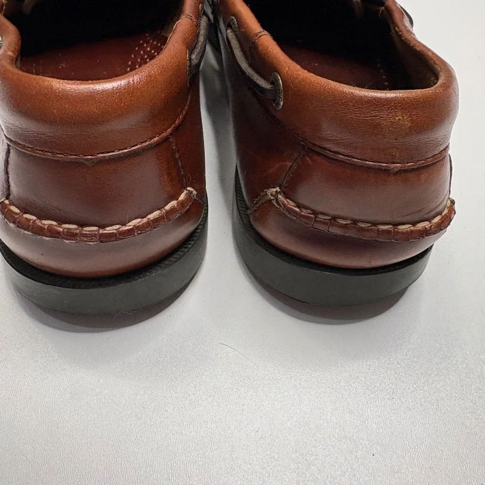 LL Bean Leather Boat Shoes Mens Size 9 Brown Lace Up Loafers Casual Comfort